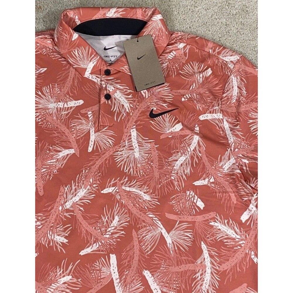 Nike Tour Golf Polo Mens Medium NWT $80 FQ0402-823 Dri Fit Palm Trees Orange